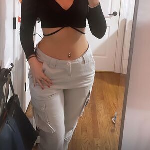 Women's light grey cargo jeans